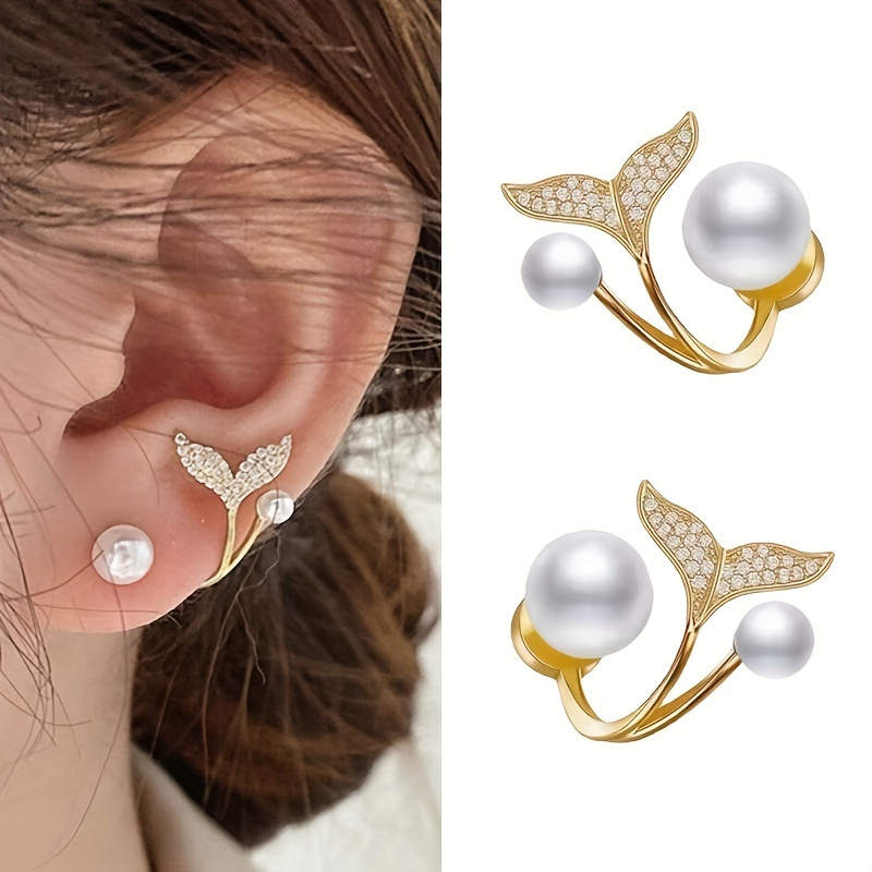 elegant mermaid tail stud earrings for women with rhinestone accents 3 pairs vintage bohemian style pearl jewelry details 0