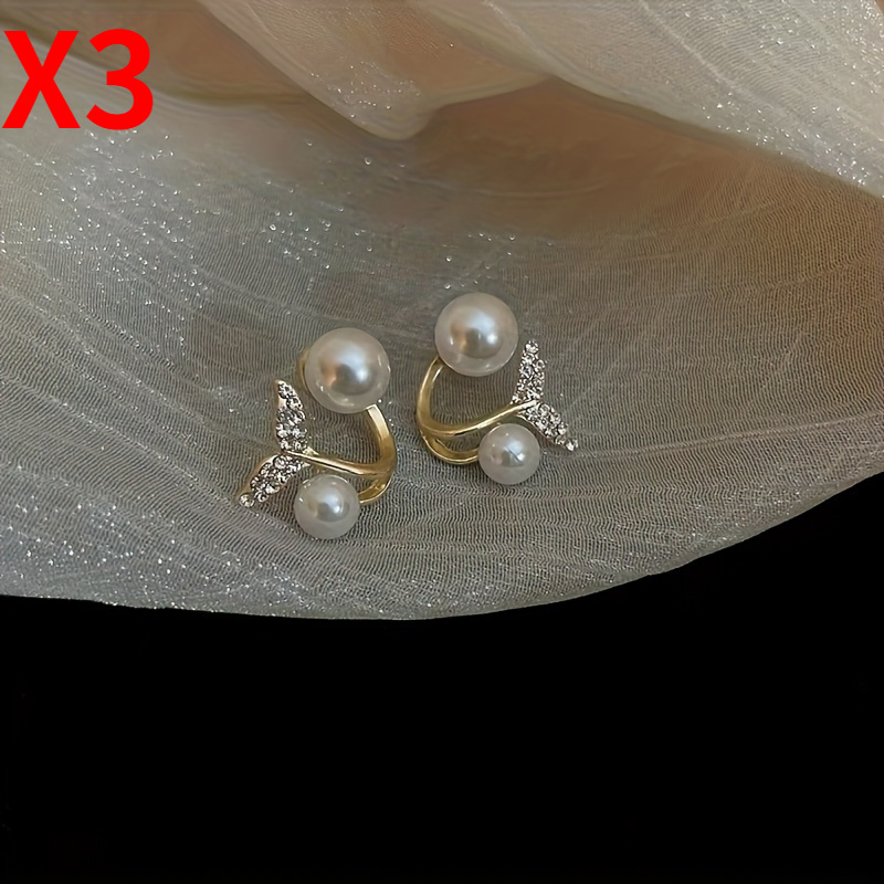 elegant mermaid tail stud earrings for women with rhinestone accents 3 pairs vintage bohemian style pearl jewelry details 2