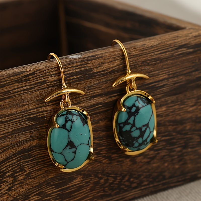 chinese turquoise oval earrings womens hook shaped hanging earrings details 0