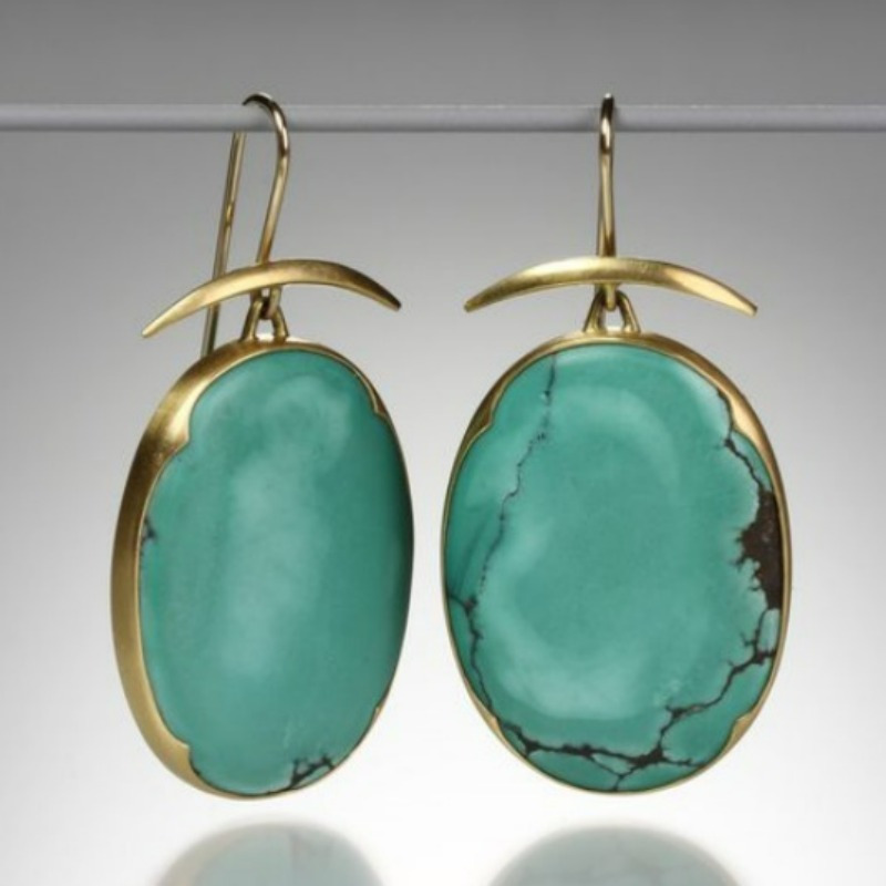 chinese turquoise oval earrings womens hook shaped hanging earrings details 1