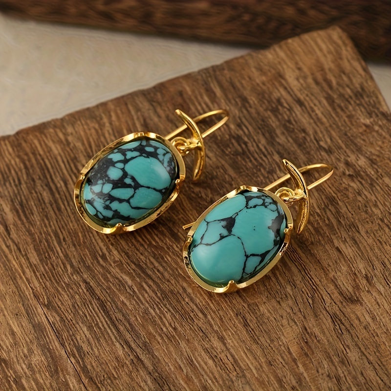 chinese turquoise oval earrings womens hook shaped hanging earrings details 2