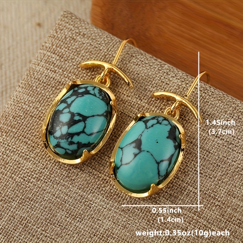 chinese turquoise oval earrings womens hook shaped hanging earrings details 3