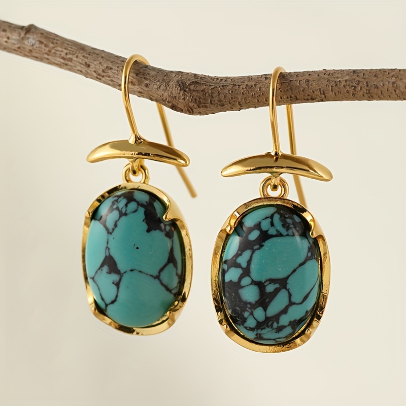 chinese turquoise oval earrings womens hook shaped hanging earrings details 4