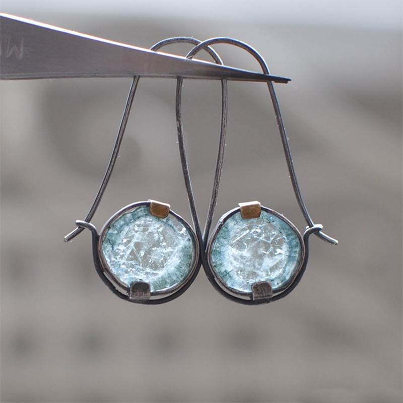 handcrafted   dual tone light blue circular earrings bohemian vacation style fashion ear jewelry details 0