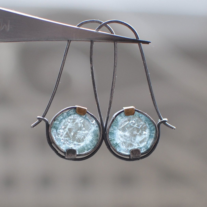 handcrafted   dual tone light blue circular earrings bohemian vacation style fashion ear jewelry details 1