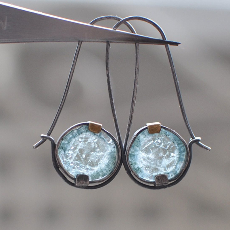 handcrafted   dual tone light blue circular earrings bohemian vacation style fashion ear jewelry details 2