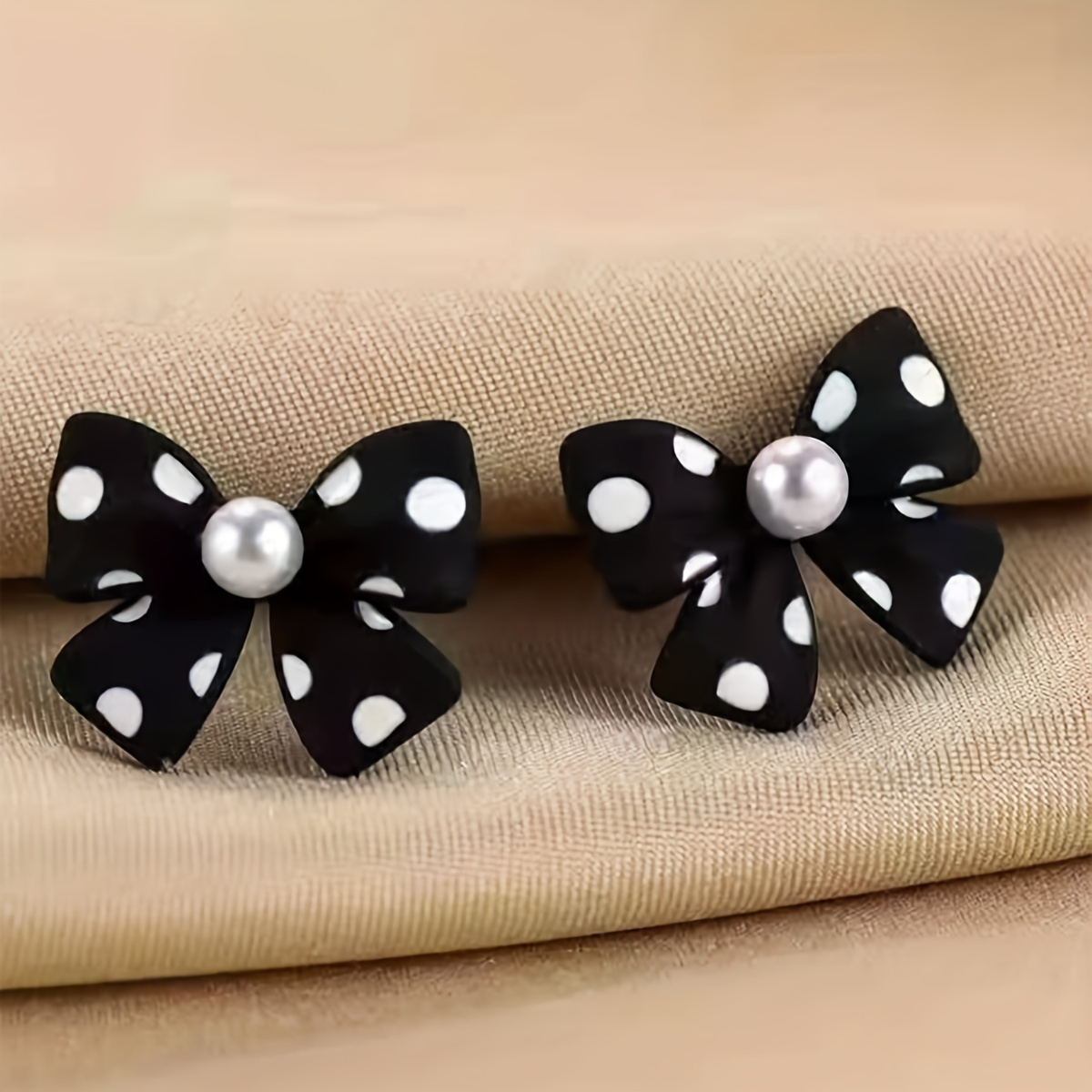 elegant luxury chic black bow dot pearl earrings delicate and charming playful charm delicate fashion accessories perfect gift for beautiful women christmas halloween gift details 0