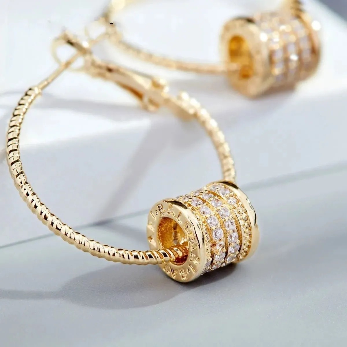 golden hoop earrings with sparkling zircon decor elegant sexy style jewelry exquisite female gift details 1