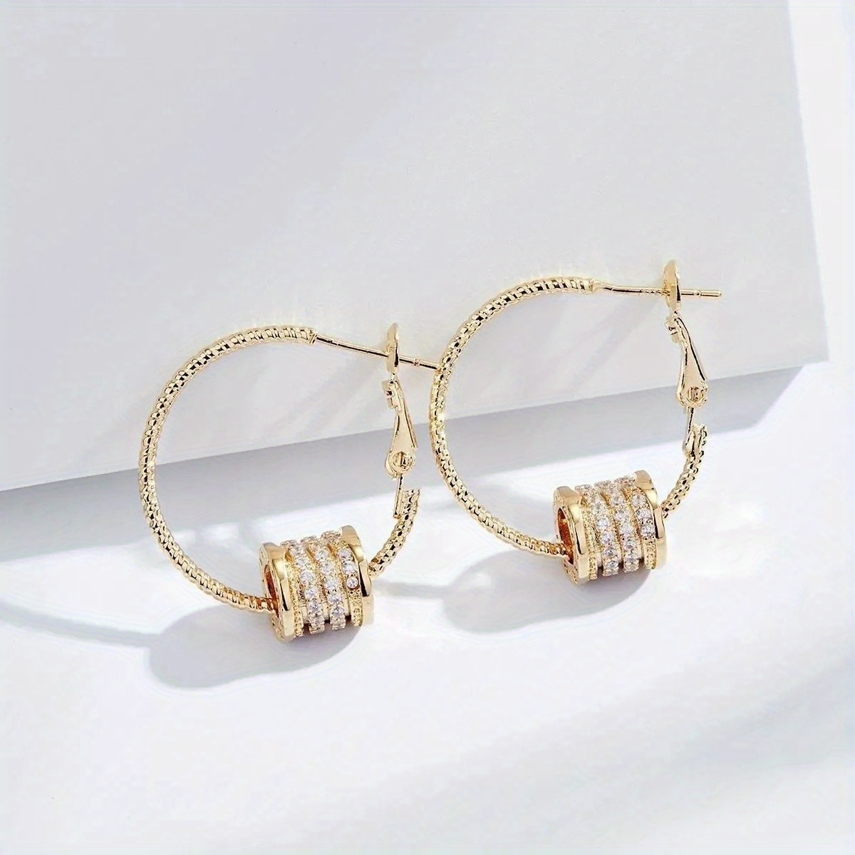 golden hoop earrings with sparkling zircon decor elegant sexy style jewelry exquisite female gift details 2