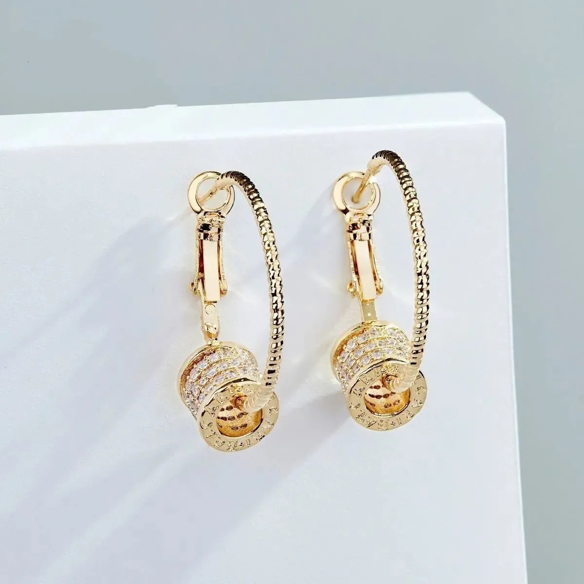 golden hoop earrings with sparkling zircon decor elegant sexy style jewelry exquisite female gift details 4