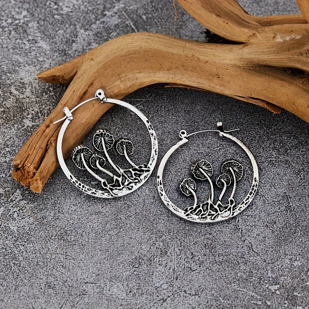 retro bohemian style gothic mushroom decor hoop earrings alloy jewelry   decor for cool friends details 2