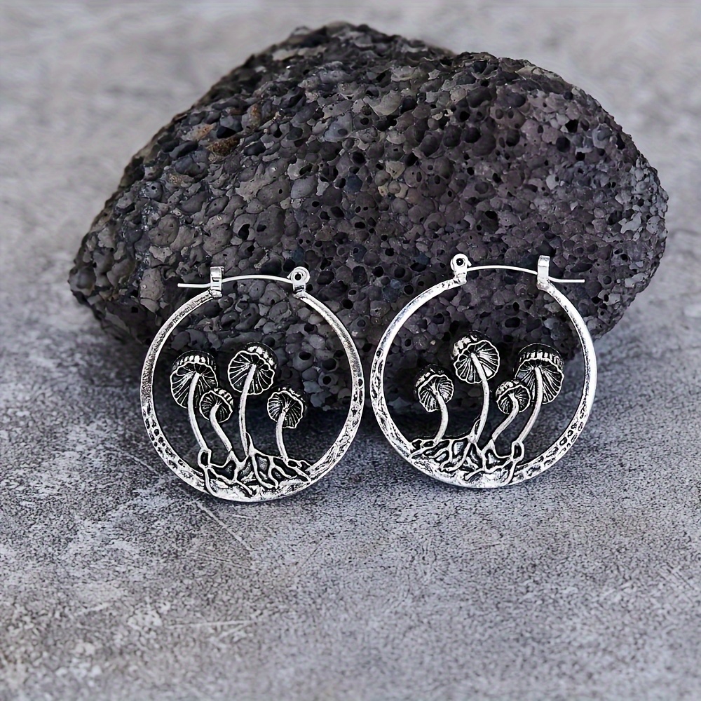 retro bohemian style gothic mushroom decor hoop earrings alloy jewelry   decor for cool friends details 3