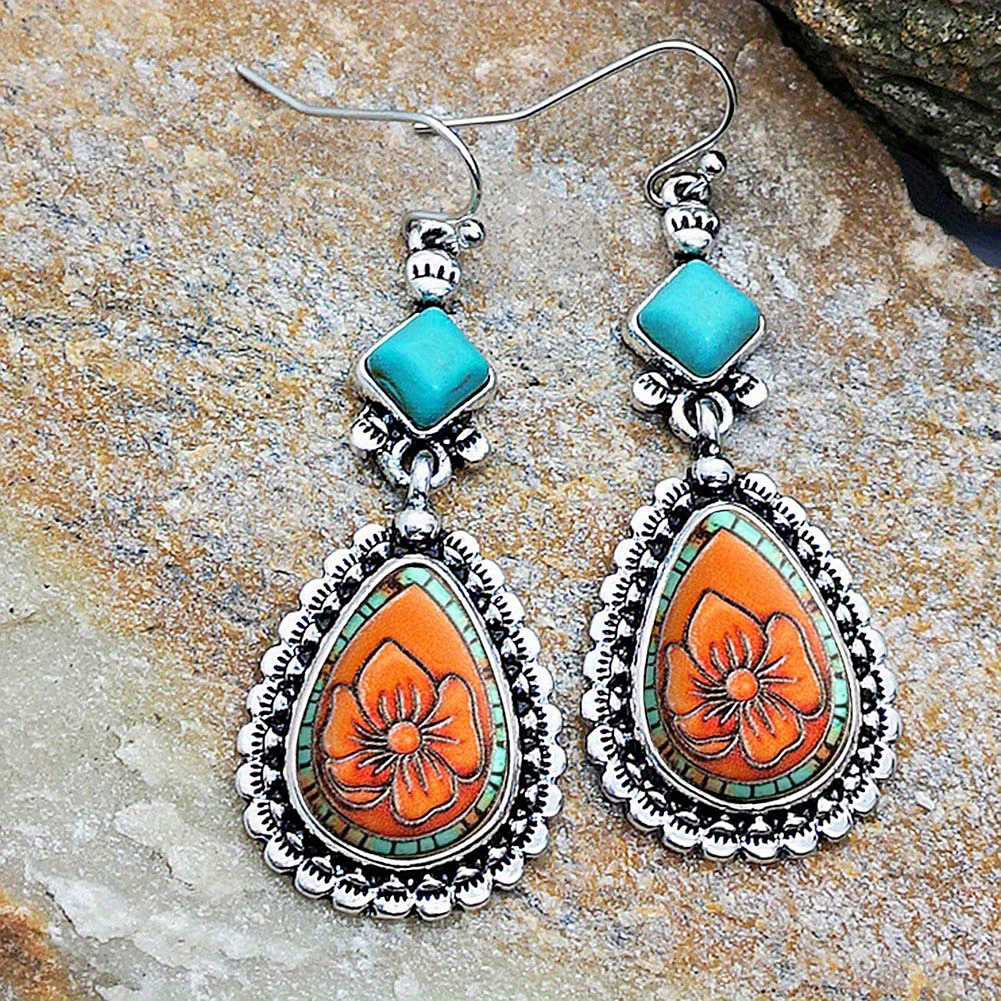 2pcs fashion vintage earrings turquoise earrings bohemian earrings jewelry womens earrings jewelry birthday anniversary gift for lovers and friends valentines day earrings gift details 0