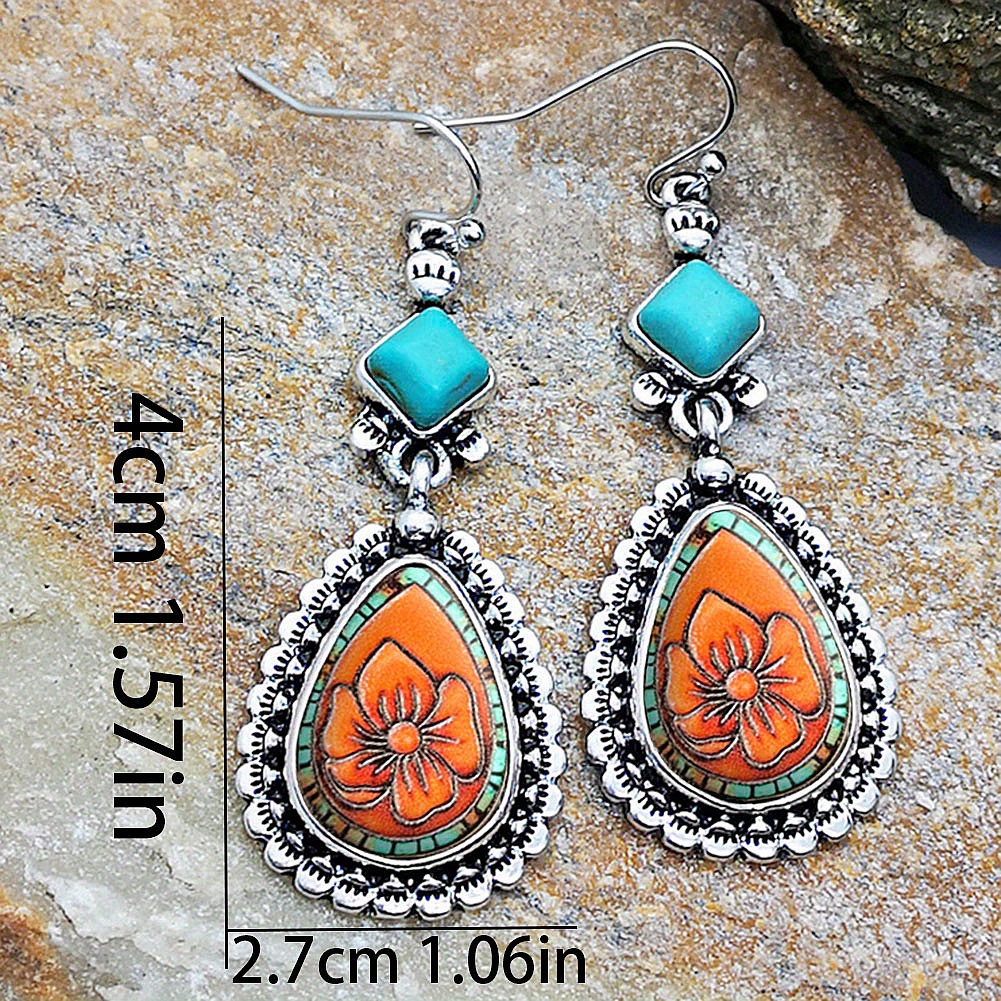 2pcs fashion vintage earrings turquoise earrings bohemian earrings jewelry womens earrings jewelry birthday anniversary gift for lovers and friends valentines day earrings gift details 4