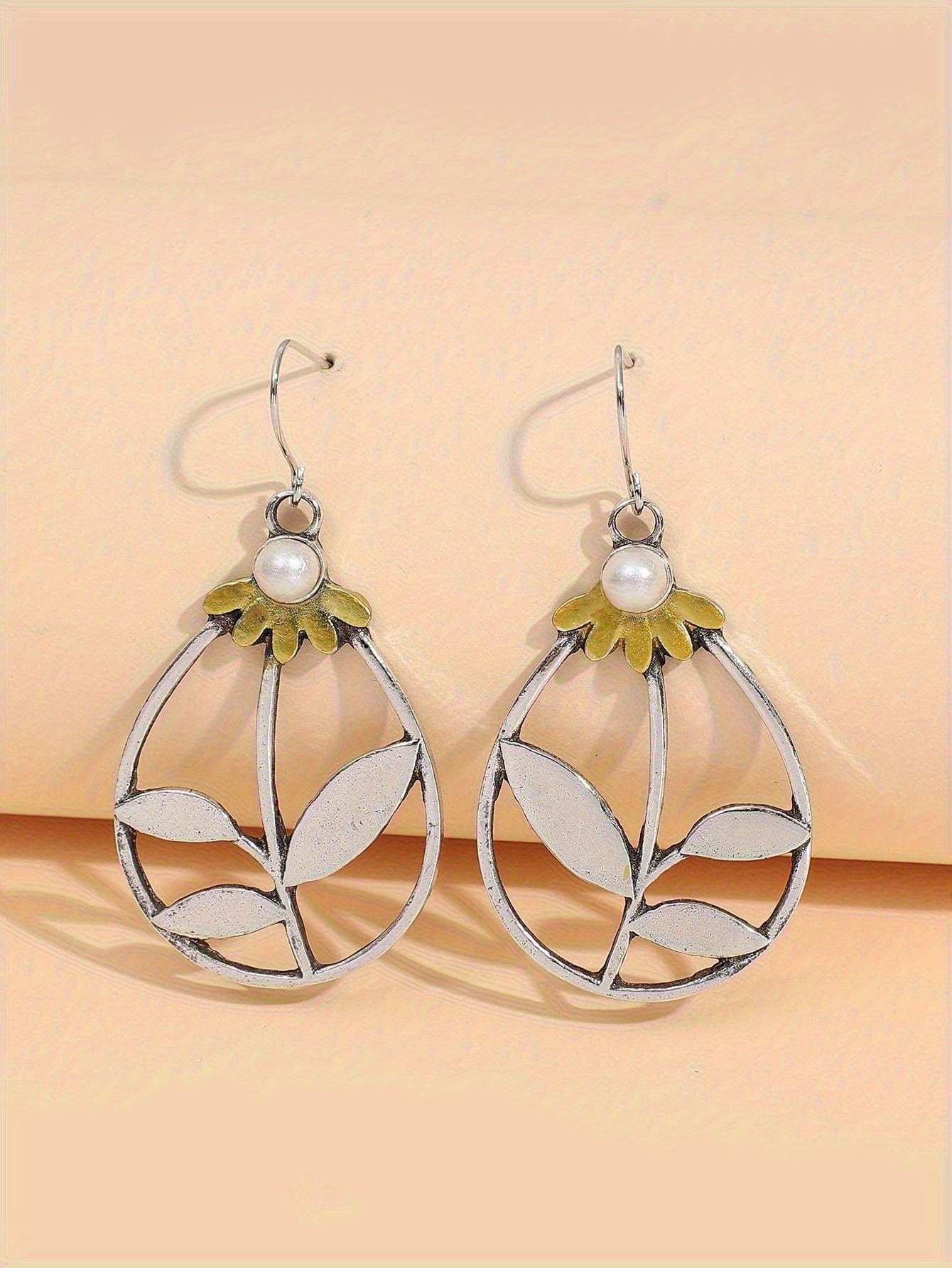 charming water drop earrings fashionable floral leaf design retro dangle zinc alloy jewelry silver plated hypoallergenic lightweight an exquisite gift for her details 3