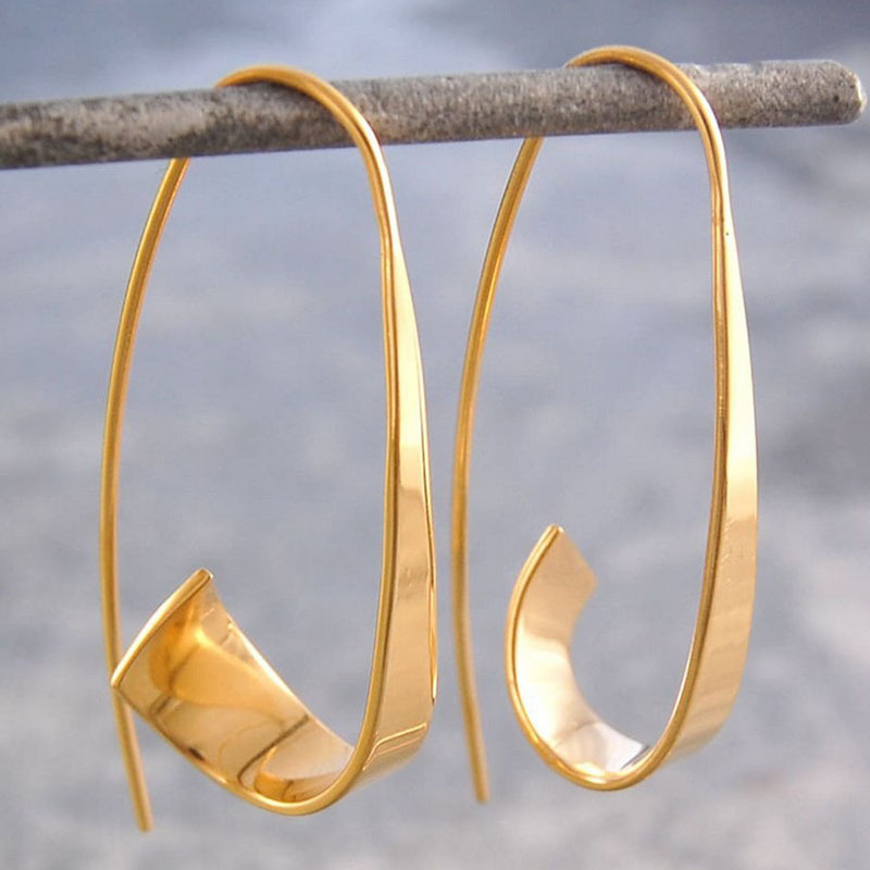 minimalist long hook spiral hoop earrings for women jewelry fashion golden color geometric metal statement earring details 1