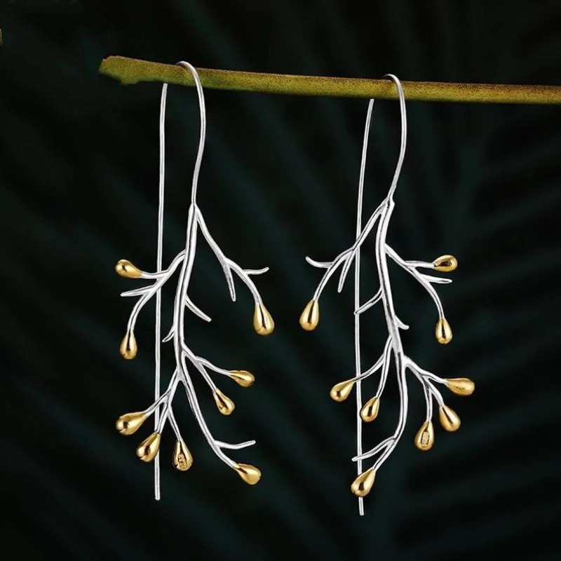 1pair new branch flower dangle drop earrings ear hook women bohemian jewelry details 0