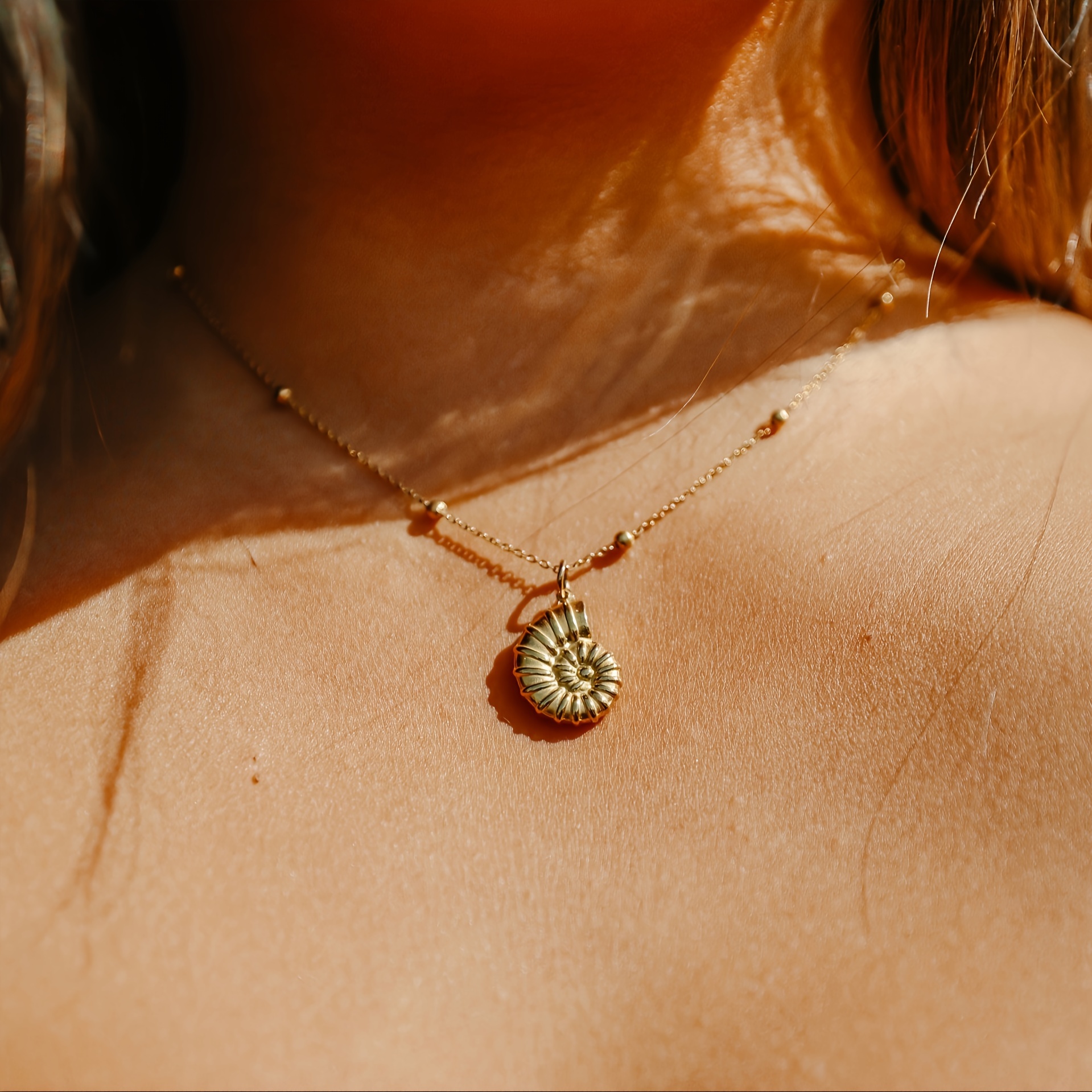 vintage boho sea shell pendant necklace july birthstone 14k gold plated stainless steel perfect for summer and everyday wear details 0