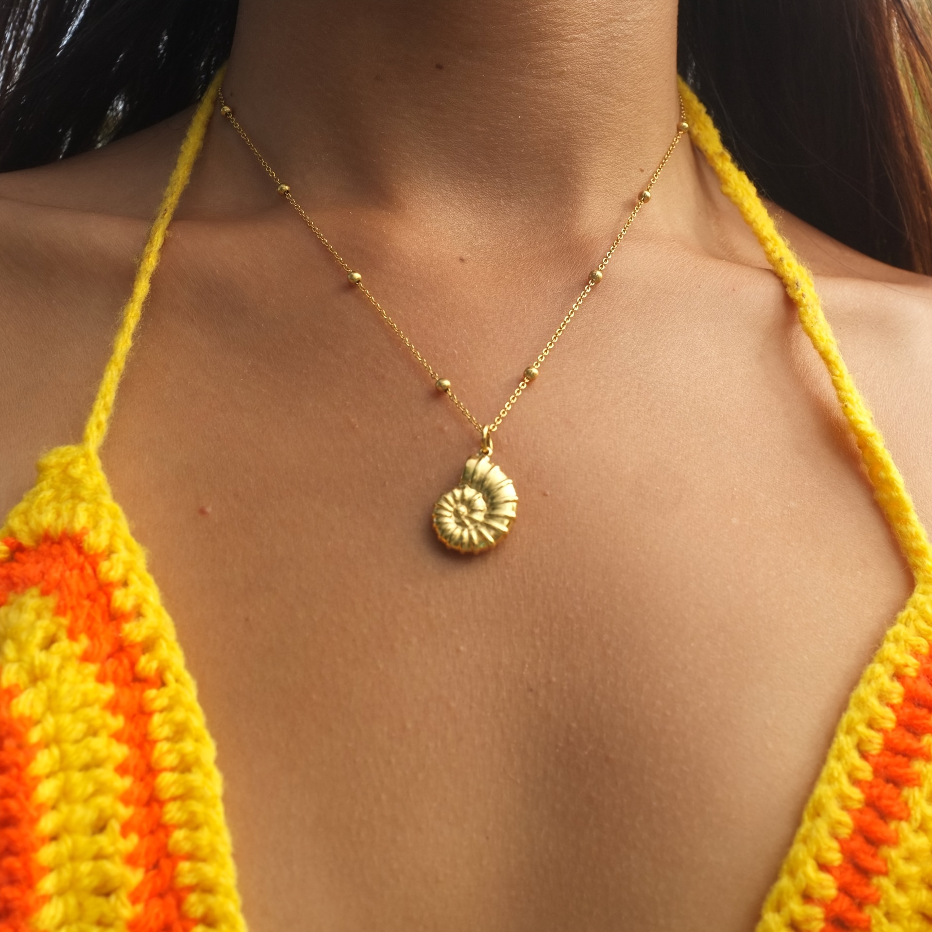 vintage boho sea shell pendant necklace july birthstone 14k gold plated stainless steel perfect for summer and everyday wear details 1