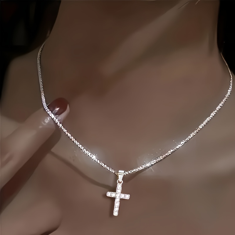 925 silver plated cross necklace non allergy trendy fashion high grade feeling pendant womens chain necklace necklace gift holiday gift for girlfriend or wife details 2