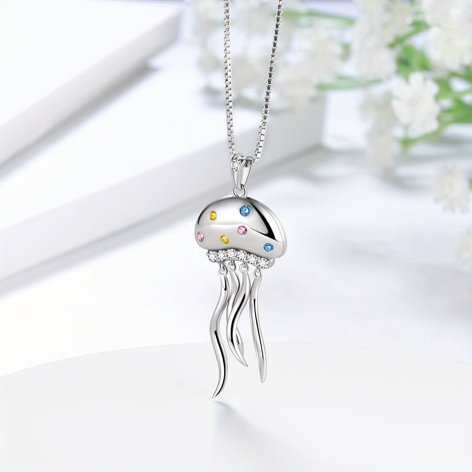 s925 sterling silver jellyfish pendant necklace unique ocean   for all genders and ages details 1