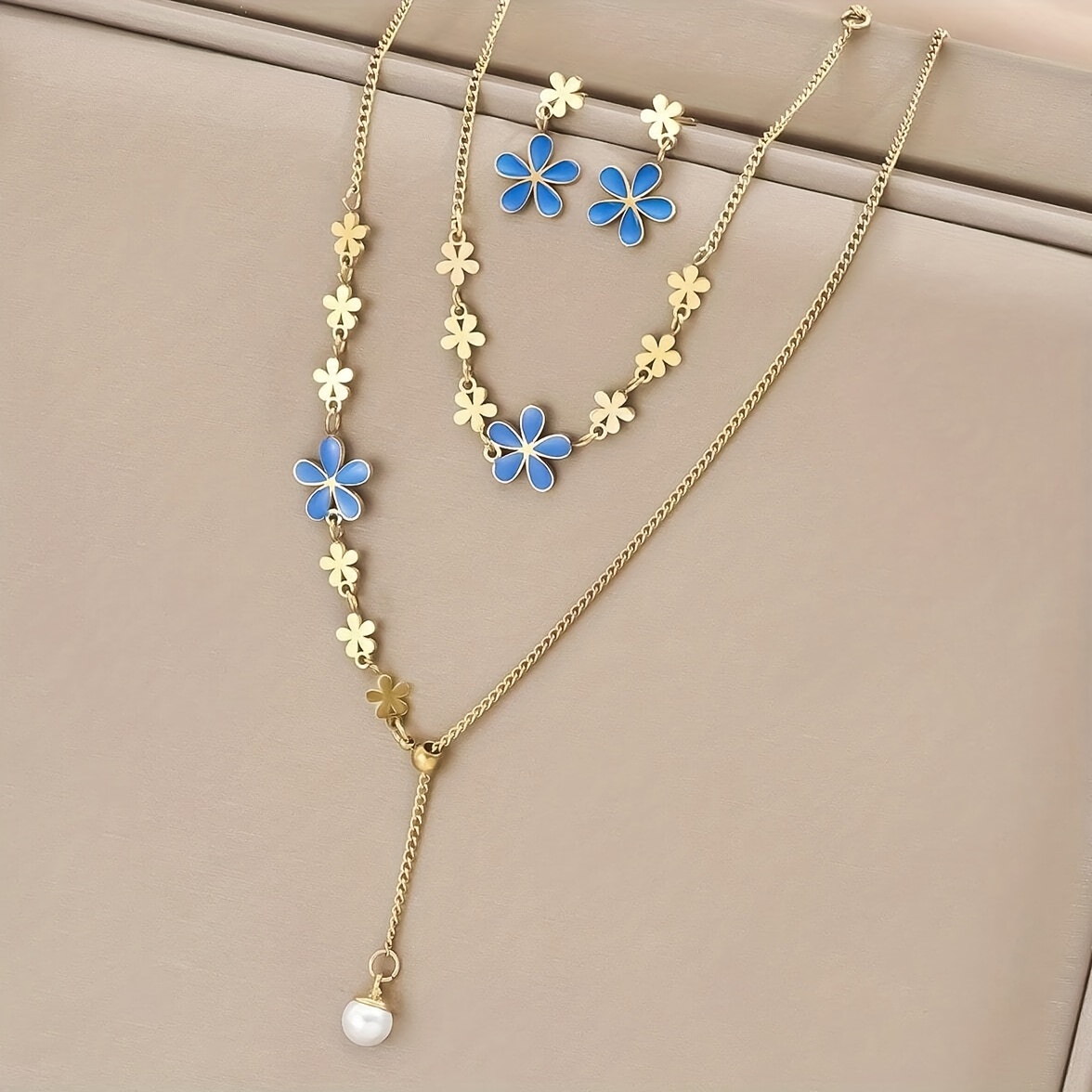 4pcs set stainless steel   glaze flower necklace bracelet with zircon inlay 18k gold plated sweet and romantic style ideal for daily and commuting holiday party to wear details 1