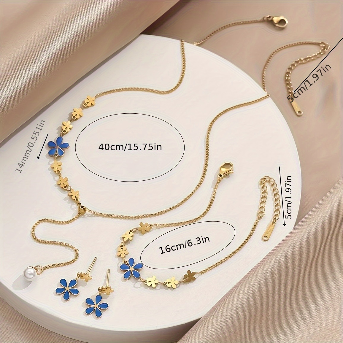 4pcs set stainless steel   glaze flower necklace bracelet with zircon inlay 18k gold plated sweet and romantic style ideal for daily and commuting holiday party to wear details 2