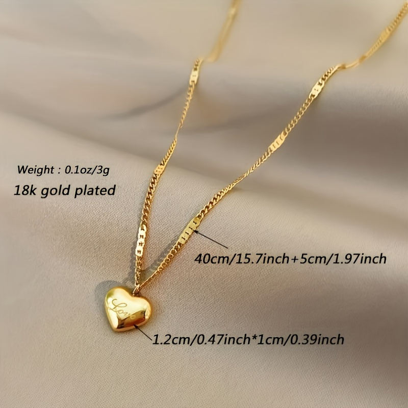 simple fashionable elegant stainless steel golden heart shaped necklace for men and women holiday party decoration gift details 1