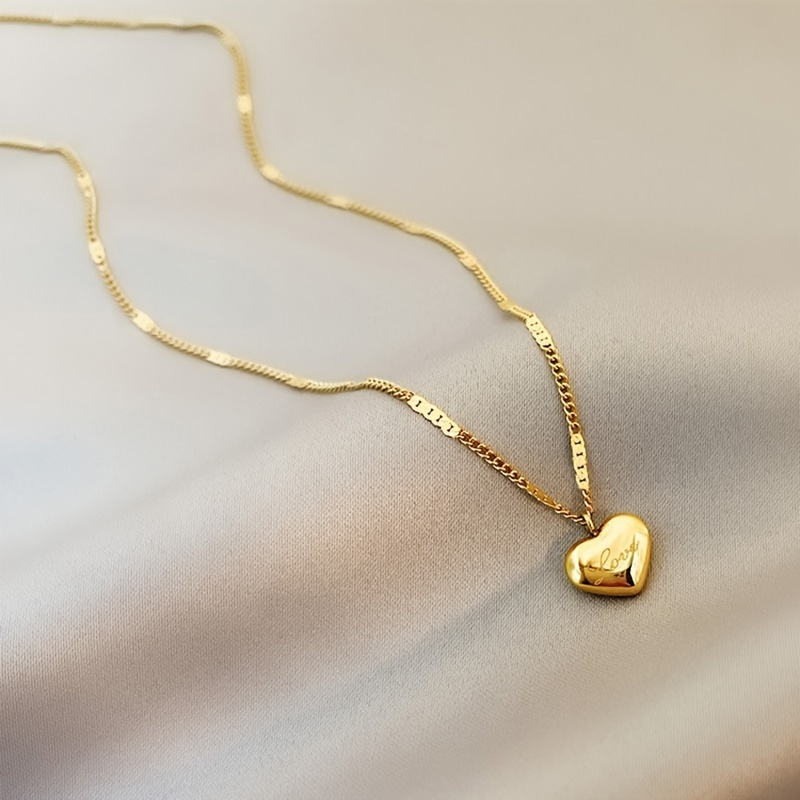 simple fashionable elegant stainless steel golden heart shaped necklace for men and women holiday party decoration gift details 4