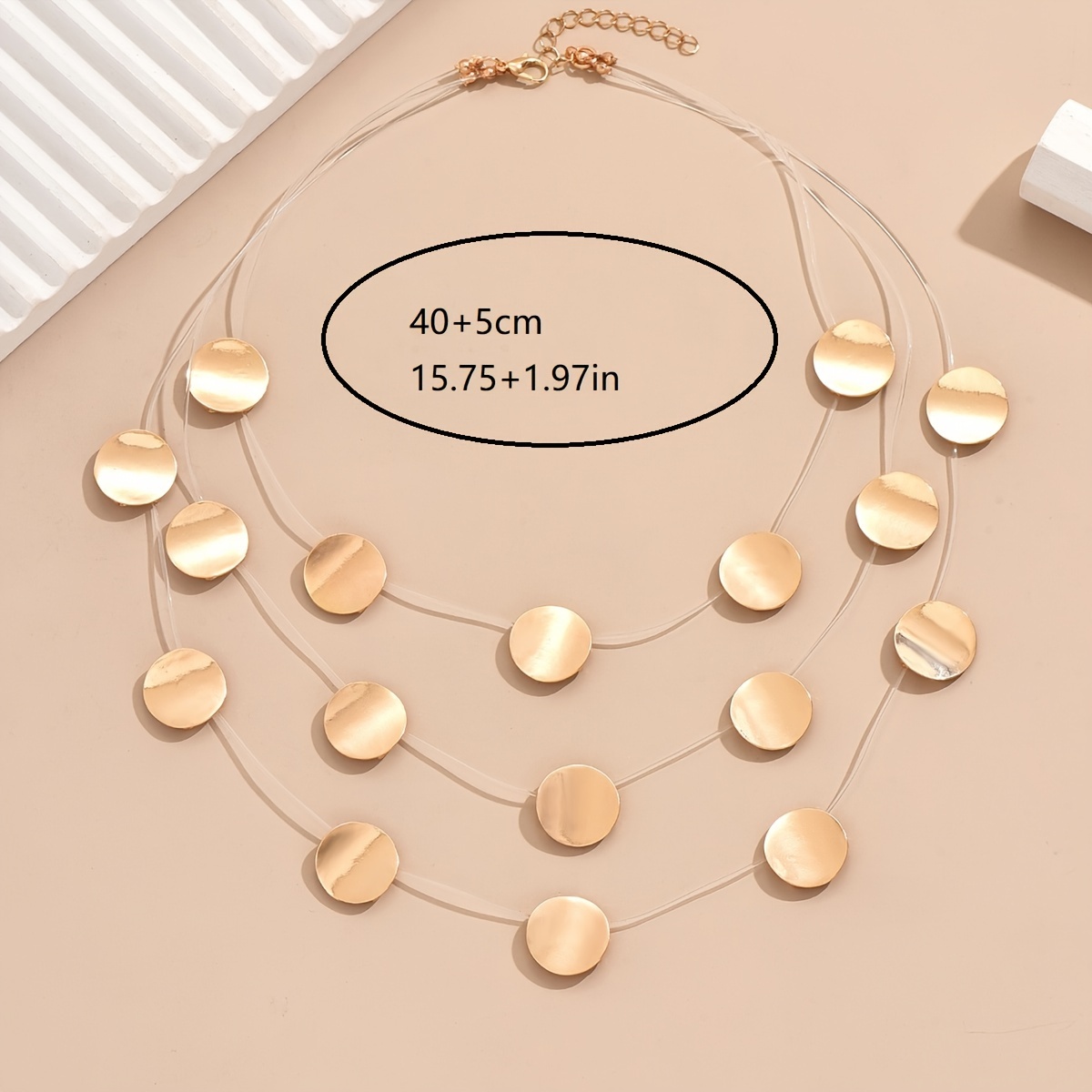 1pc multi layered transparent necklace with geometric circular alloy pendants symmetrical design retro style holiday fashion statement jewelry for women details 2