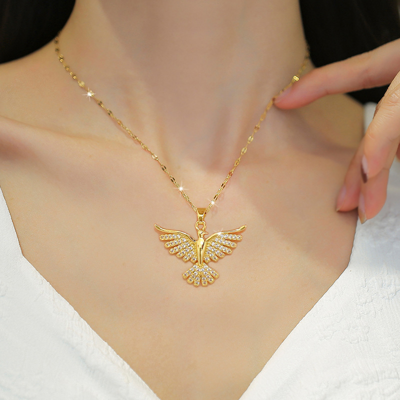 2pcs party luxury jewelry   bird pendant necklace necklace stainless steel chain necklace women details 0