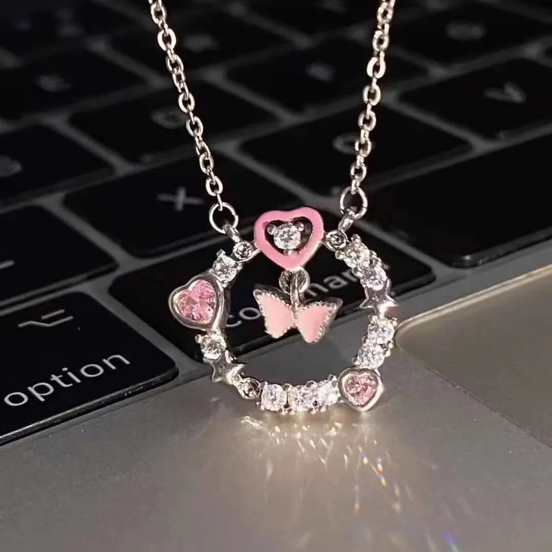 six piece necklace set sweet heart necklace love female clavicle chain pink gemstone necklace womens jewelry necklace 6 necklaces versatile jewelry gift for women details 1