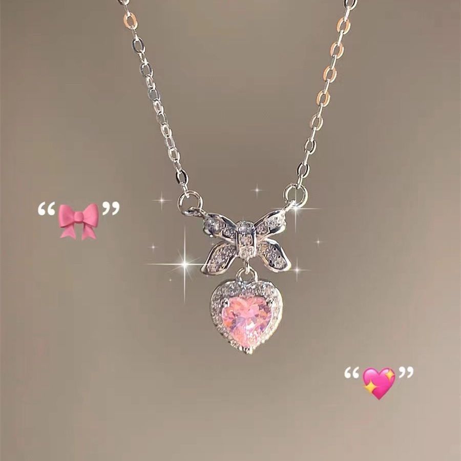 six piece necklace set sweet heart necklace love female clavicle chain pink gemstone necklace womens jewelry necklace 6 necklaces versatile jewelry gift for women details 6