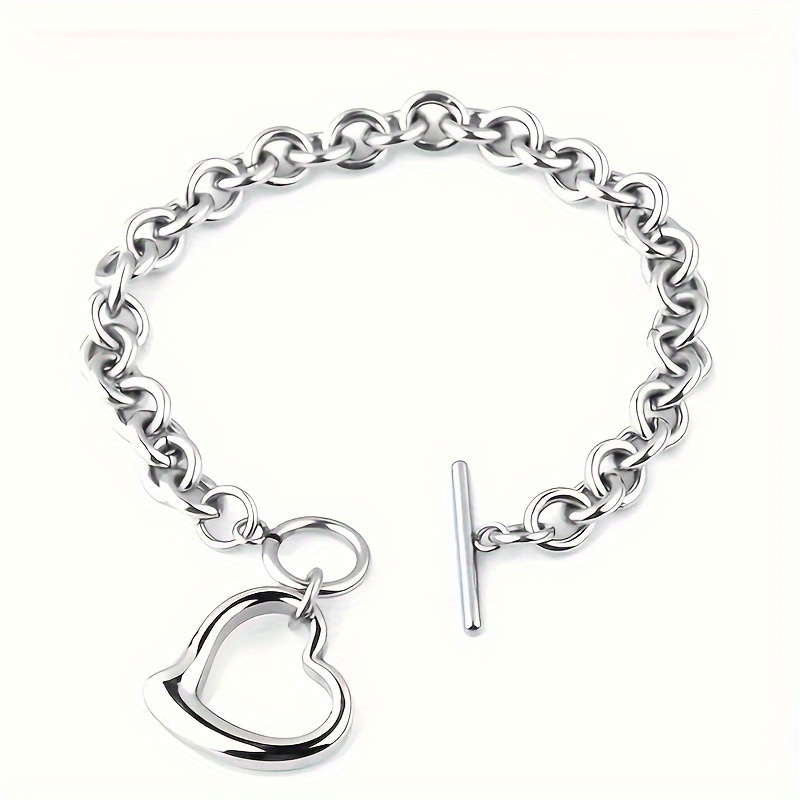 2 piece titanium stainless steel hollow heart heart necklace bracelet set jewelry for men and women details 2