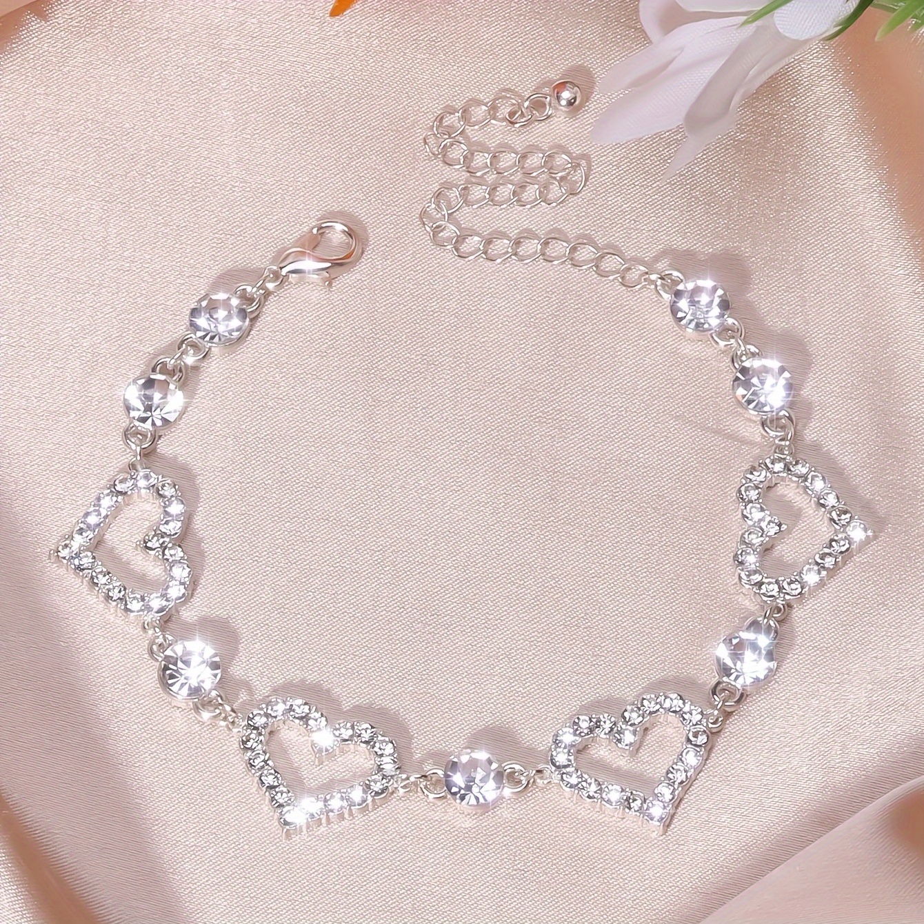 4 pcs valentines   vintage rhinestone heart jewelry set adjustable necklace earrings bracelet set details 4