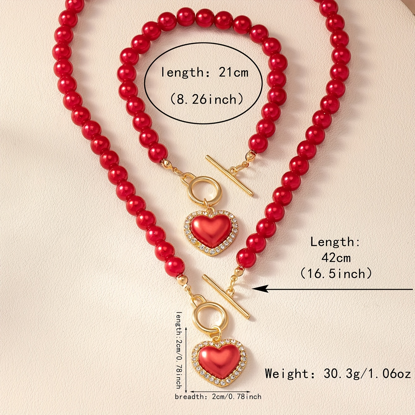 1 set of timeless and stylish imitation pearl beaded necklace heart shaped pendant necklace and bracelet jewelry set for women valentines day details 4