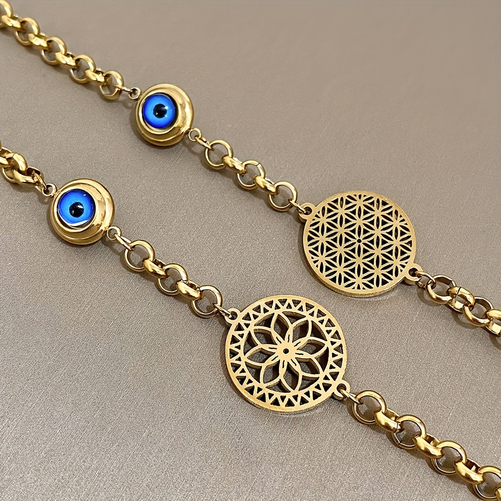 flower of life stainless steel bracelets for women inlaid evil eye golden chain wrist waterproof fashion jewelry details 2