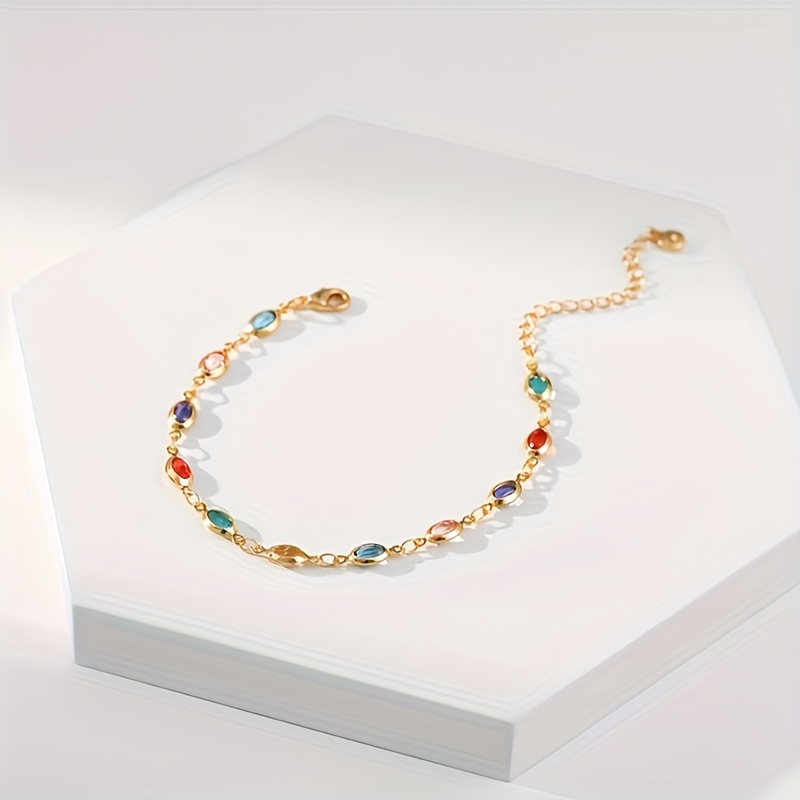 elegant simple style 18k gold plated   bracelet with multicolored oval glass gemstones for daily wear and gift giving details 0