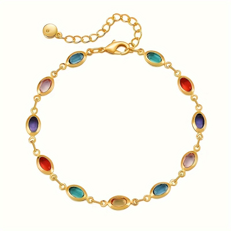 elegant simple style 18k gold plated   bracelet with multicolored oval glass gemstones for daily wear and gift giving details 1