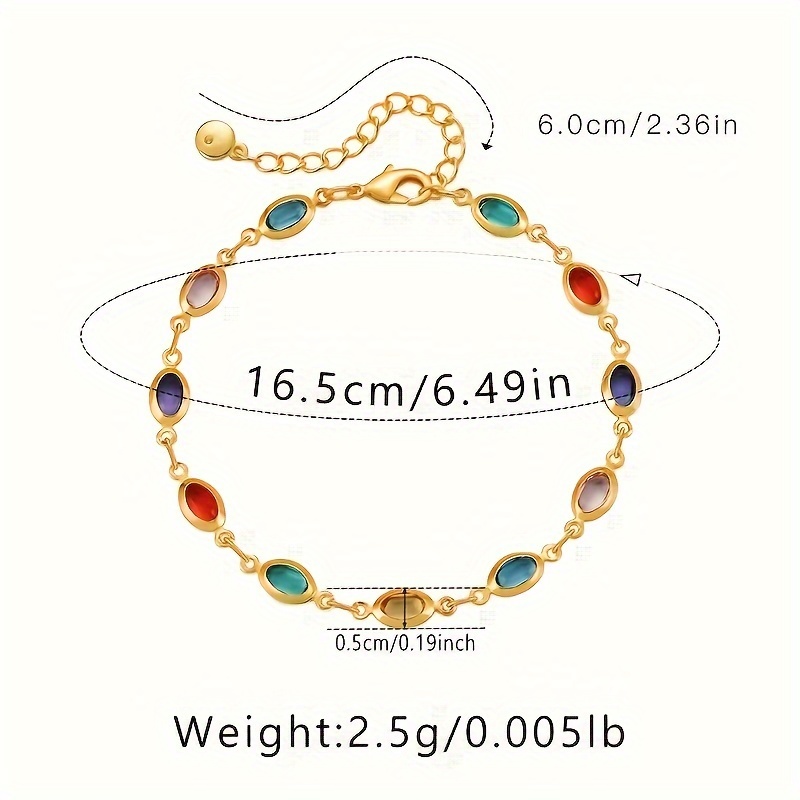 elegant simple style 18k gold plated   bracelet with multicolored oval glass gemstones for daily wear and gift giving details 2