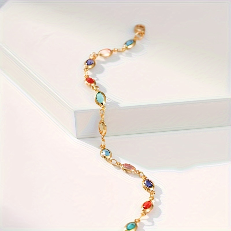 elegant simple style 18k gold plated   bracelet with multicolored oval glass gemstones for daily wear and gift giving details 3