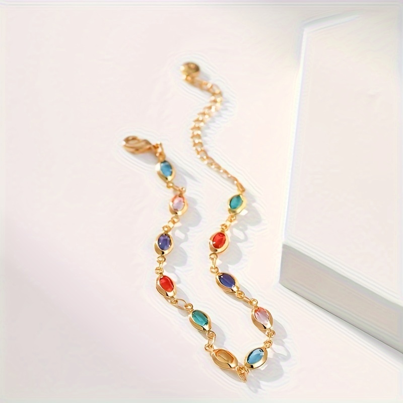 elegant simple style 18k gold plated   bracelet with multicolored oval glass gemstones for daily wear and gift giving details 4