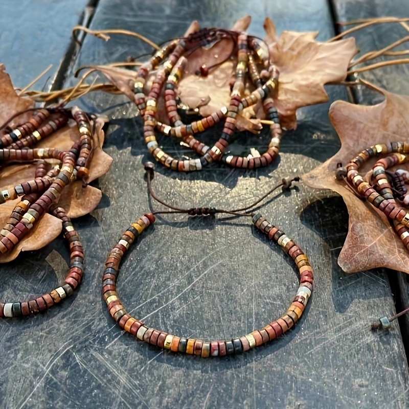 vintage boho jasper 2mm 4mm bead bracelet adjustable high quality minimalist bracelet brown stone bracelet dainty bracelet details 2