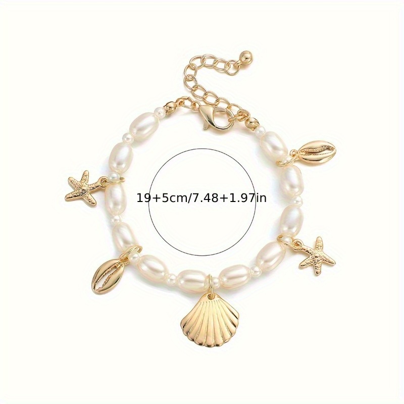 bohemian style faux pearl beaded bracelet   seashell charm pendant link chain bracelets summer beach hand jewelry for women details 4