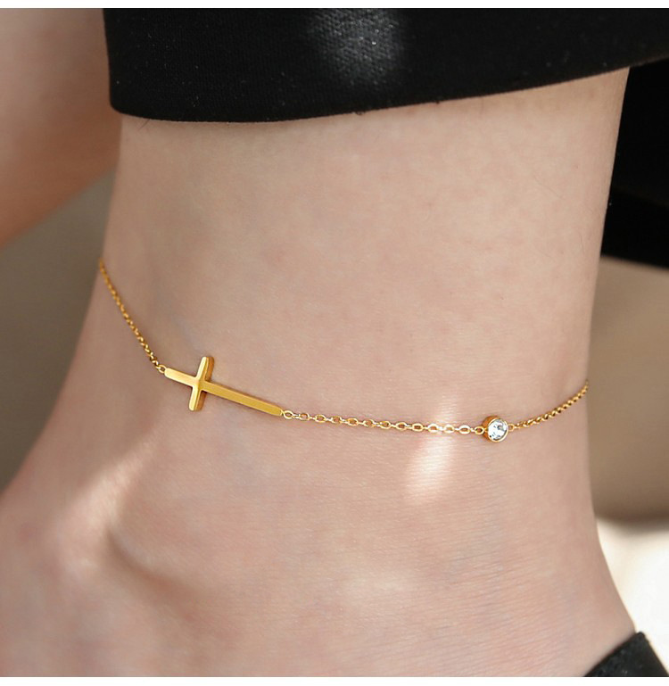 high grade 18k gold plated cross anklet for women that wont fade as a beautiful jewelry gift for women details 2