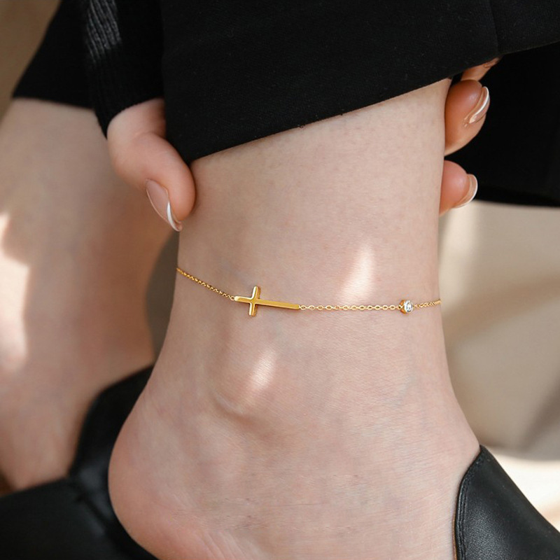 high grade 18k gold plated cross anklet for women that wont fade as a beautiful jewelry gift for women details 4