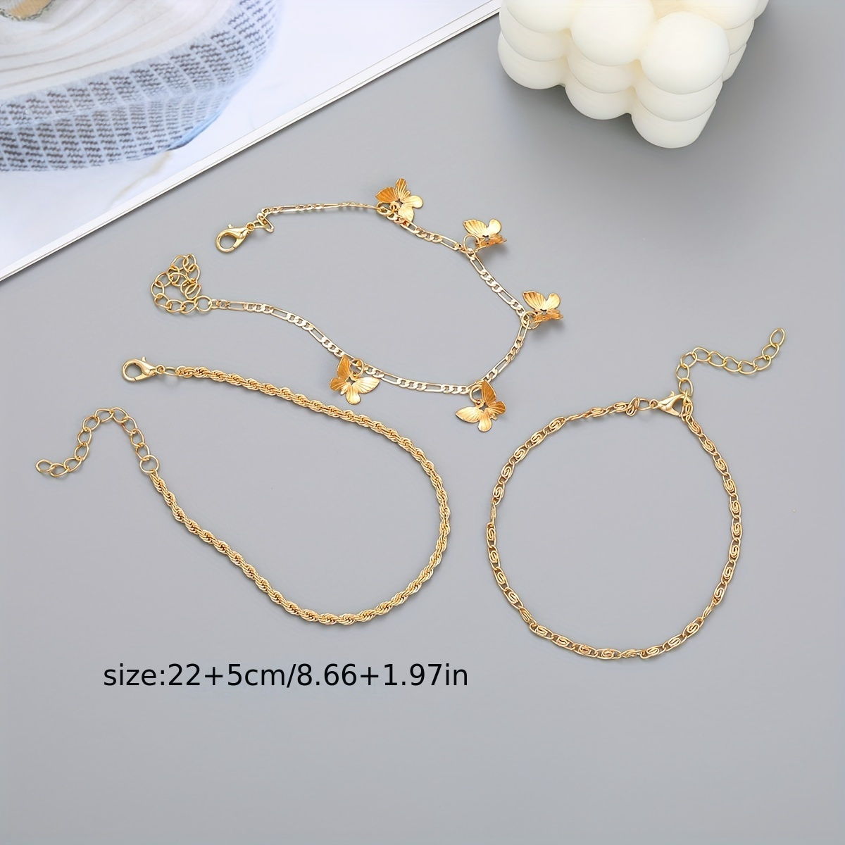 3 Pieces Elegant Simple Butterfly Women's Golden Anklet Gift Party details 0