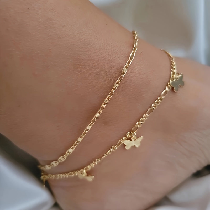 3 Pieces Elegant Simple Butterfly Women's Golden Anklet Gift Party details 4