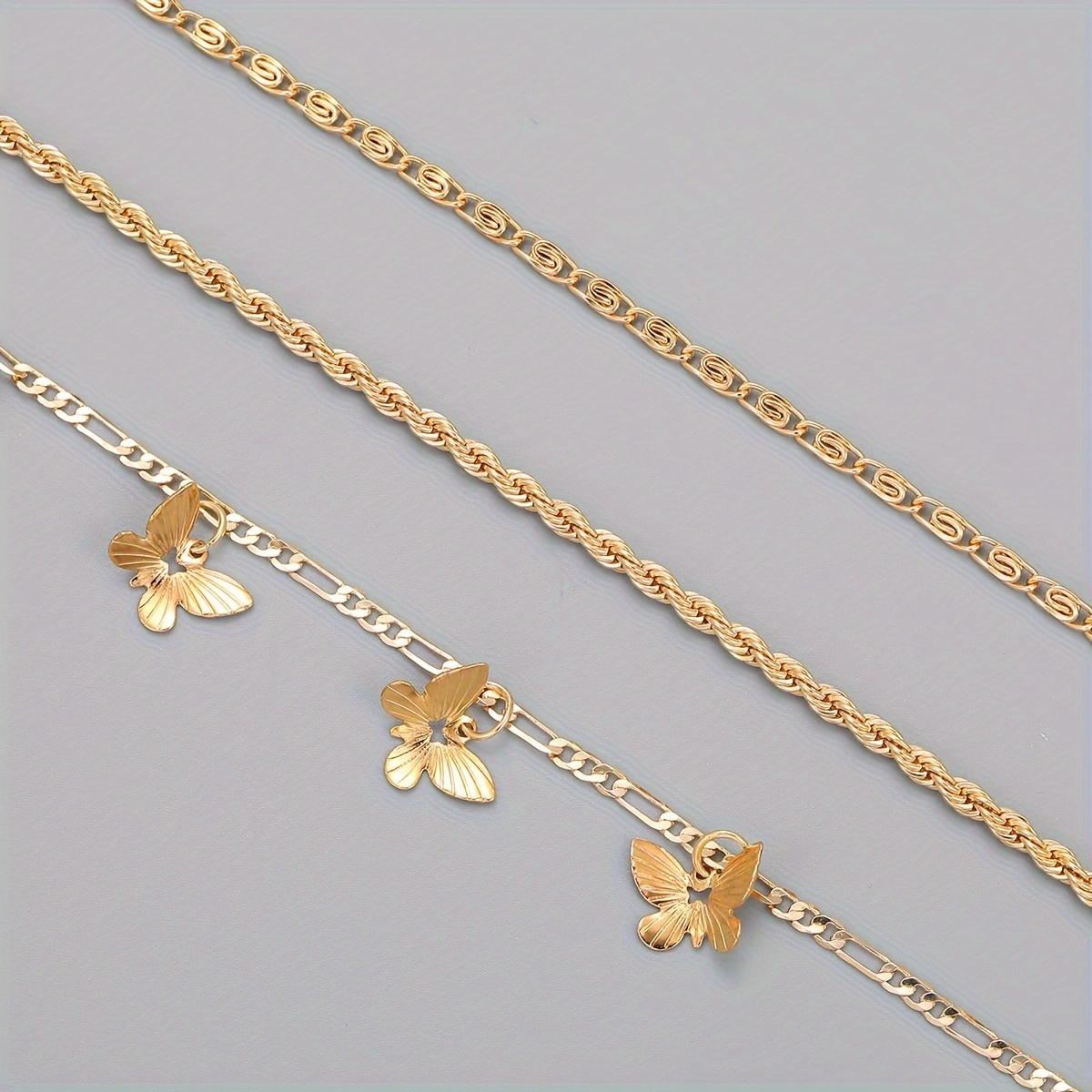 3 Pieces Elegant Simple Butterfly Women's Golden Anklet Gift Party details 5