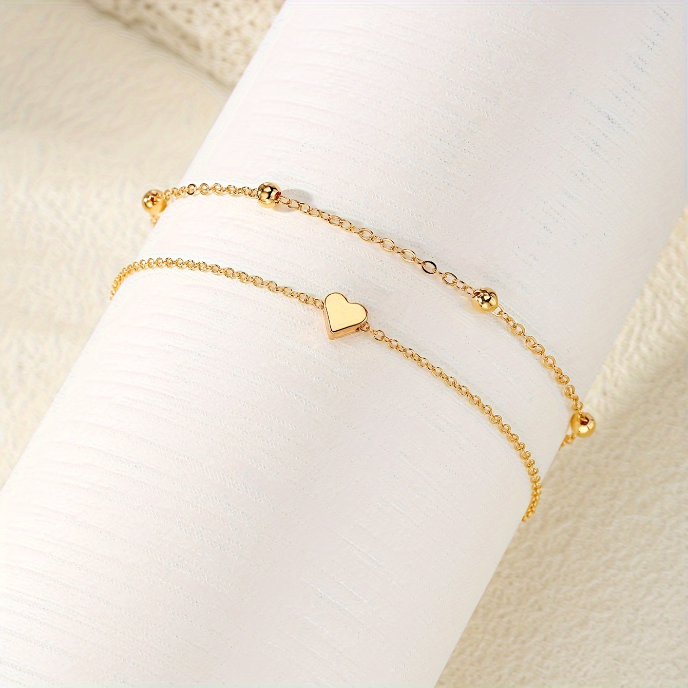 2pcs/Set Alloy Adjustable Heart Bead Anklet, Summer Beach Vacation Trendy Silvery & Golden Ankle Bracelets, Simple Style Foot Jewelry For Women, Perfect Gift For Daily Wear & Graduation Season details 7